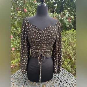 Topshop Black and Gold Floral Crop Top